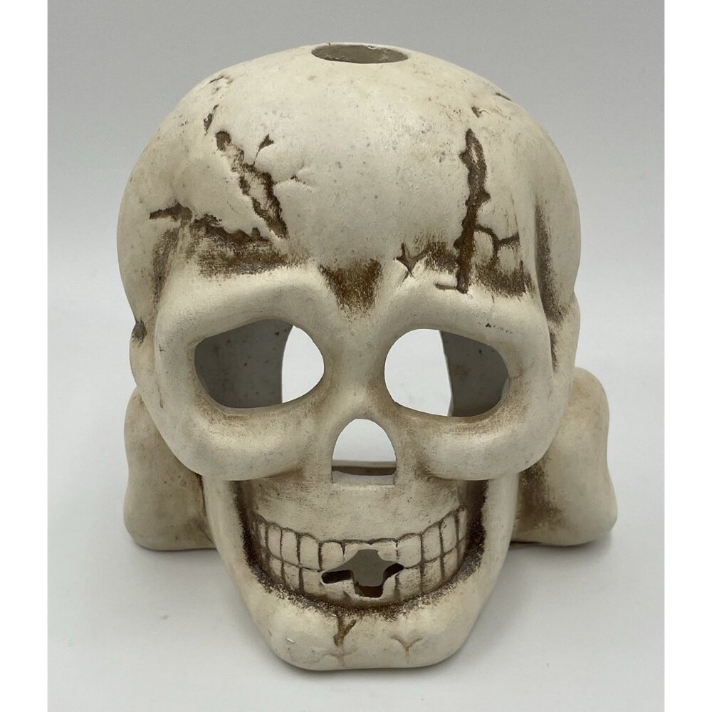 Vintage Halloween Decor Ceramic Set 2 Skull Candle Holders - Picture 2 of 12